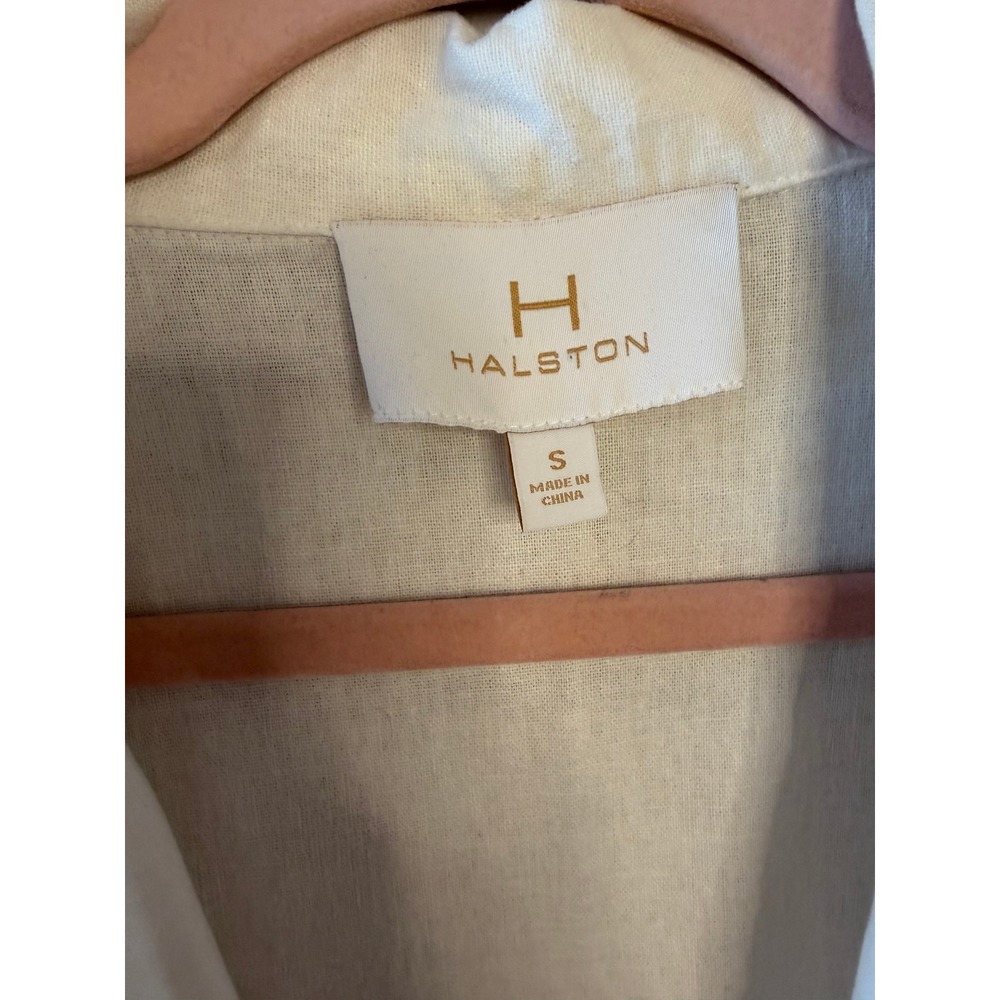 HALSTON Linen Blend Blazer White Ruffled Sleeve Single Button Women's Small - Picture 4 of 6